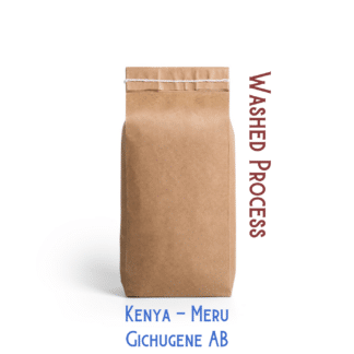 A coffee bag labeled, "Kenyan coffee from Meru that was washed processed by the Gichugene Factory."